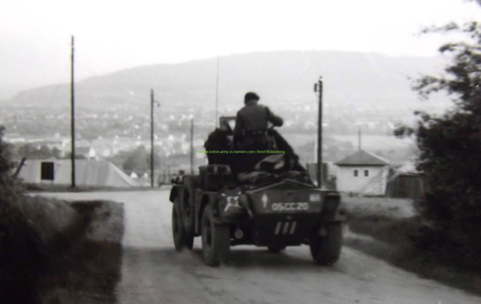 Ferret scout car leaving the camp site Ravelin | British Army in Hameln